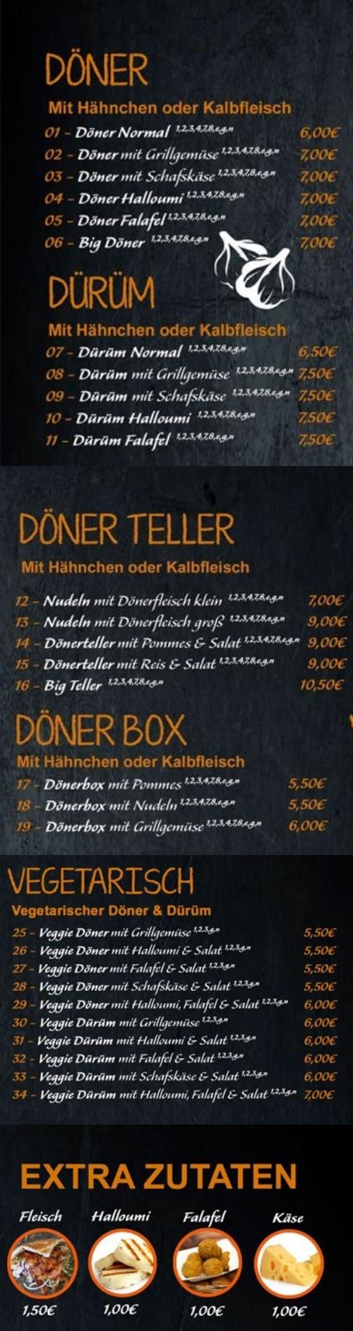 Döner Dürüm Dönerteller Döner Box Döner Vegetarisch Extras